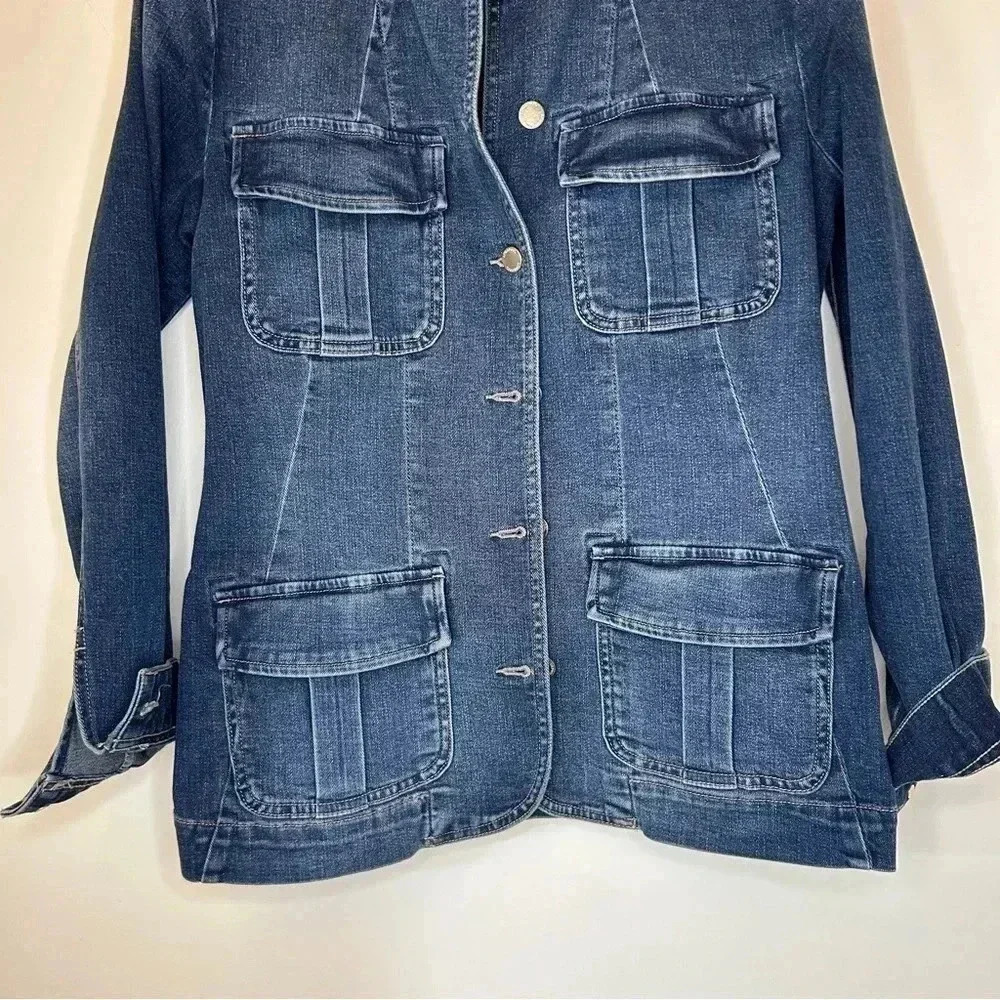 Liverpool Seamed Long Jean Jacket with Patch Pockets - Picture 5 of 10